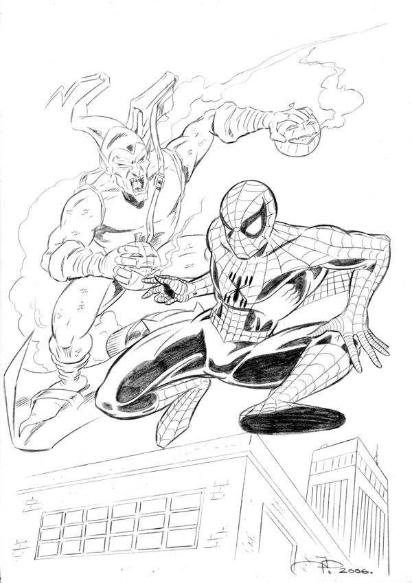 Spider-man vs the Green Goblin Pencil Sketch - Greyscale